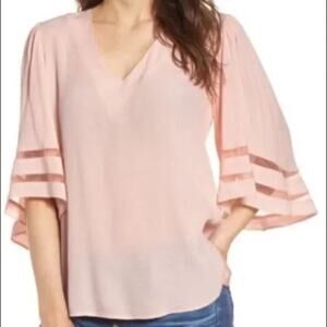 Chelsea28 Pale Pink Illusion Bell Sleeve Blouse Size L